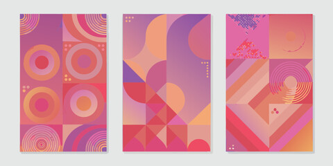 Fototapeta premium Abstract geometric patterns with gradient colors in pink purple and orange tones