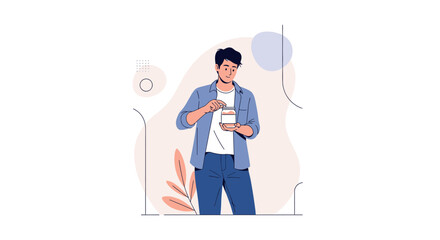 Fototapeta premium Man Is Opening Supplement Jar, Illustrative Concept For Wellness, Health, And Daily Routine