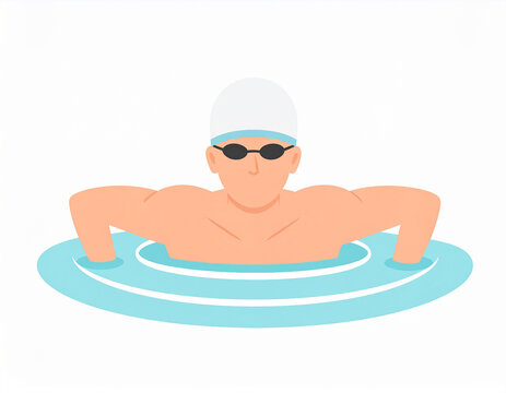 Vector illustration of a swimmer wearing goggles and cap in a swimming pool. Perfect for sports, swimming competitions, and fitness designs.