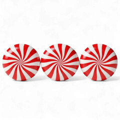 Fototapeta premium Three red and white swirl candy isolated on transparent background