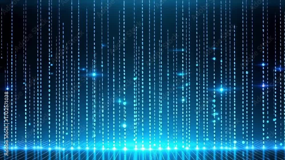 Poster blue abstract background animation with falling particles and sparkling light effects design