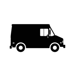 Fototapeta premium Black silhouette of a delivery van on a white background