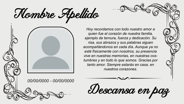 Tarjeta de invitaci&oacute;n para funeral en color gris y negro