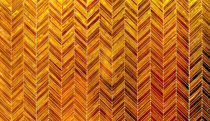 Gold, Yellow Chevron mosaic tile Pattern. Abstract Herringbone Tiling Texture. A trendy, modern, luxury background for interior design or web banner.