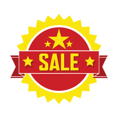 Yellow and red sale badge vector icon for online shop promotions, retail discounts, clearance sales, marketing, and advertising graphics. Perfect for product labels, web banners, and branding.