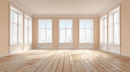 Fototapeta premium Spacious Room with Wooden Floor and Natural Light, Ideal for Interior Design Mockups and Real Estate