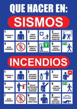 R&oacute;tulo instrucciones que hacer en caso de sismo o incendio