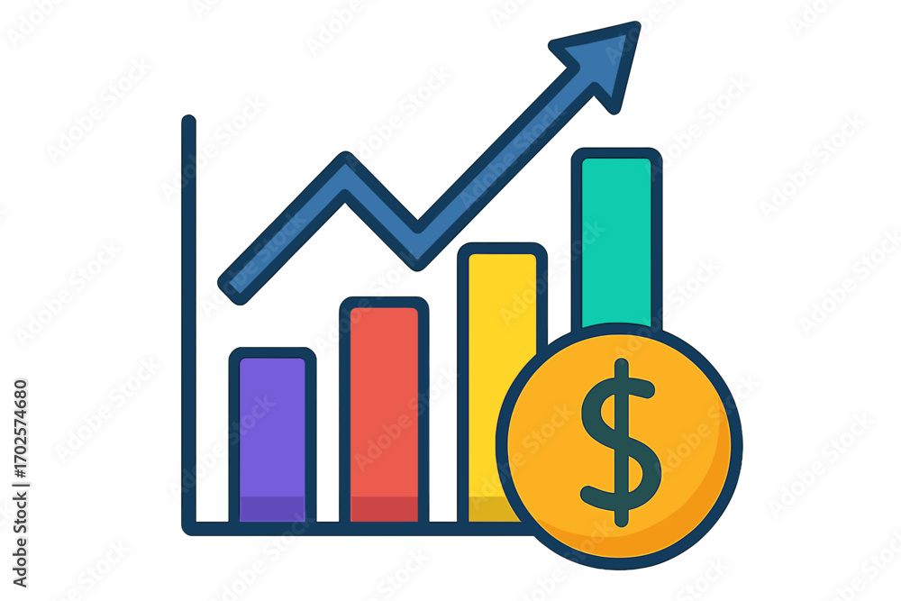 Poster graph showing financial growth with dollar symbol in colorful style business result icons outputicon