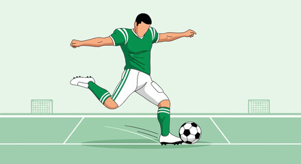 Obraz premium Soccer Player Kicking Football With Great Precision And Power For A Goal Opportunity