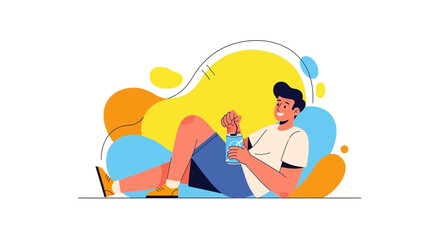 Relaxed Individual Enjoying Beverage In Stylized Composition For Your Creative Project