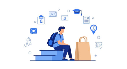 Student Contemplating Future And Education With Shopping Bag In Vector Illustration Style