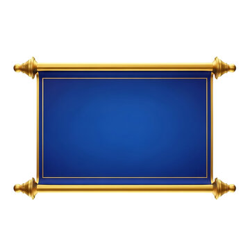 Blue scroll with gold border isolated on transparent background