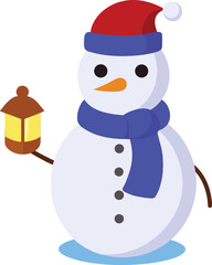 Cheerful Snowman with Santa Hat and Lantern a Festive Winter Illustration