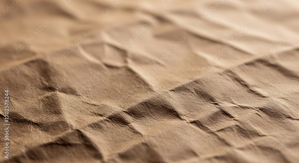 Poster a closeup shot reveals the intricate texture of crumpled brown paper, showcasing its varied shades a