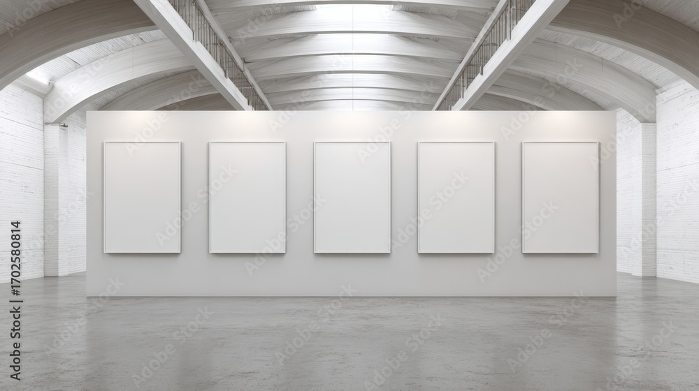 Poster Clean Modern Art Gallery with Blank White Canvas Frames for Exhibition and Display