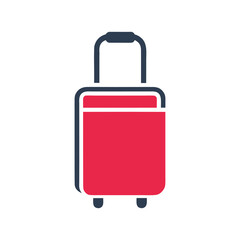 Red and blue rolling suitcase icon with white background luggage travel