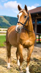 Obraz premium Golden horse in bridle, outdoors