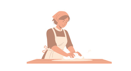 Woman Kneading Dough, Vintage Illustration For Kitchen, Cooking, And Culinary Arts