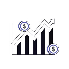 Vector art of financial growth chart with rising arrow and dollar coins