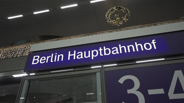 Berlin, Germany. Berlin hauptbahnhof gleis. Berlin Main Station Interior inside on platform. Central railway terminal inside on railroad tracks. Head railroad depot view of track. 