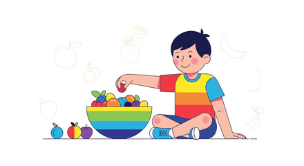 Youngster Chooses Fresh Fruit From a Colorful Bowl Indicating a Healthy Lifestyle Choice