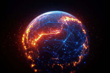 Glowing Global Network Connections Overlay on Dark Earth Globe