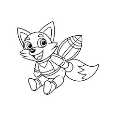 Obraz premium Smiling Fox Flying With Balloons Coloring Page