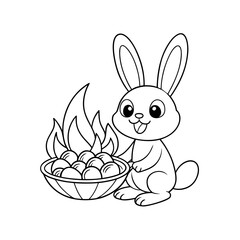 Smiling Bunny Roasting Coloring Page