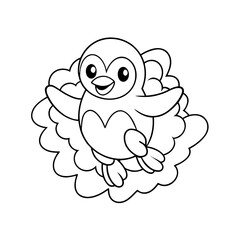 Cheerful Penguin Flying Coloring Page