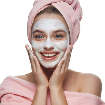 beautiful lady put scrab on her face isolated on transparent background