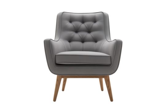 Stylish gray Leather Armchair isolated on transparent background