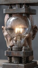 Unique art installation featuring a sculpture with a light bulb in a creative setup