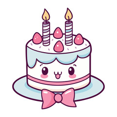 Cute Kawaii Birthday Cake with Candles and Smiling Face