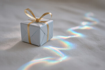 heartshaped gift surrounded by ultrabright holographic light creating mesmerizing visual effect