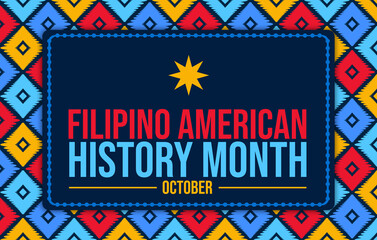 Filipino American History Month poster with blue background and decorative border