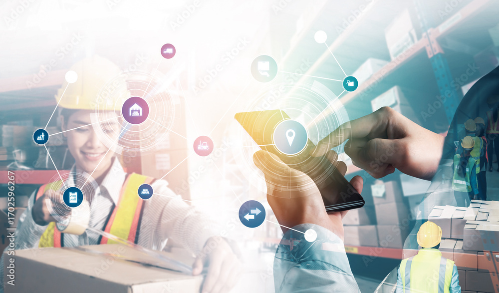 Poster smart warehouse management system with innovative internet of things technology to identify package 