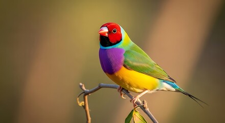 Obraz premium Vibrant Gouldian Finch Perched on Branch.