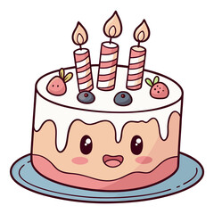 Cute Kawaii Birthday Cake with Candles – Cartoon Dessert Illustration for Party and Celebration Design