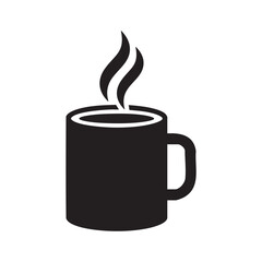 Black Steaming Mug Icon on White Background