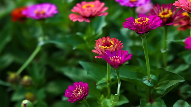 Vibrant zinnias in a garden bed