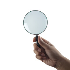 Hand holding magnify glasses isolated on transparent background