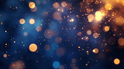 Obraz premium Abstract background with bokeh lights and glowing particles in shades of blue and gold, creating a magical and festive atmosphere