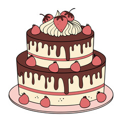 Chocolate Strawberry Two Tier Cake Illustration – Dessert Design for Celebrations