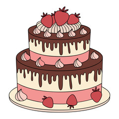 Chocolate Strawberry Two Tier Cake Illustration – Dessert Design for Celebrations