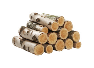 Stacked firewood logs isolated on transparent background