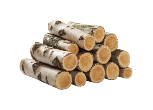Stacked firewood logs isolated on transparent background