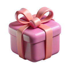 A charming 3d render of a pink gift box, adorned with a delicate pink ribbon and bow, isolated on transparent background, perfect for birthdays and special occasions