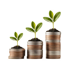 Plant with coins isolated on transparent background
