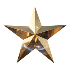 Golden metal star isolated on transparent background