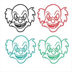 Scary Evil Clown Face Vector – Creepy Joker Illustration Set